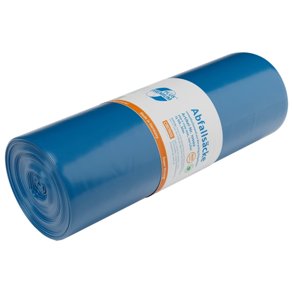 Deiss Premium Plus Abfallsäcke aus Recycling-LDPE, 6 × 25 Stück – blau