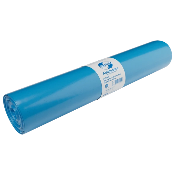 Deiss Premium Abfallsäcke aus Recycling-LDPE, 10 × 20 Stück, mit Seitenfalte – blau