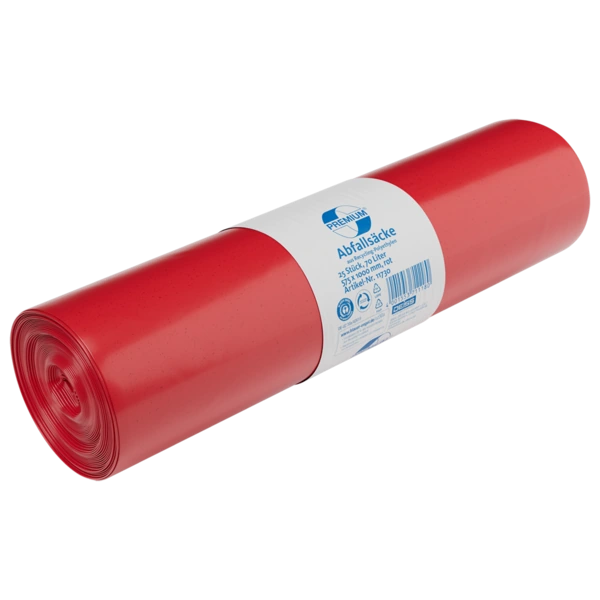 Deiss Premium Abfallsäcke aus Recycling-LDPE, 10 × 25 Stück – rot
