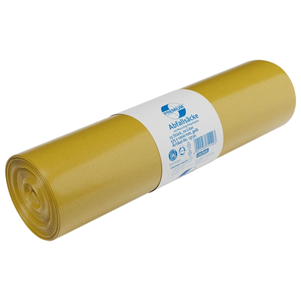 Deiss Premium Abfallsäcke aus Recycling-LDPE, 10 × 25 Stück – gelb