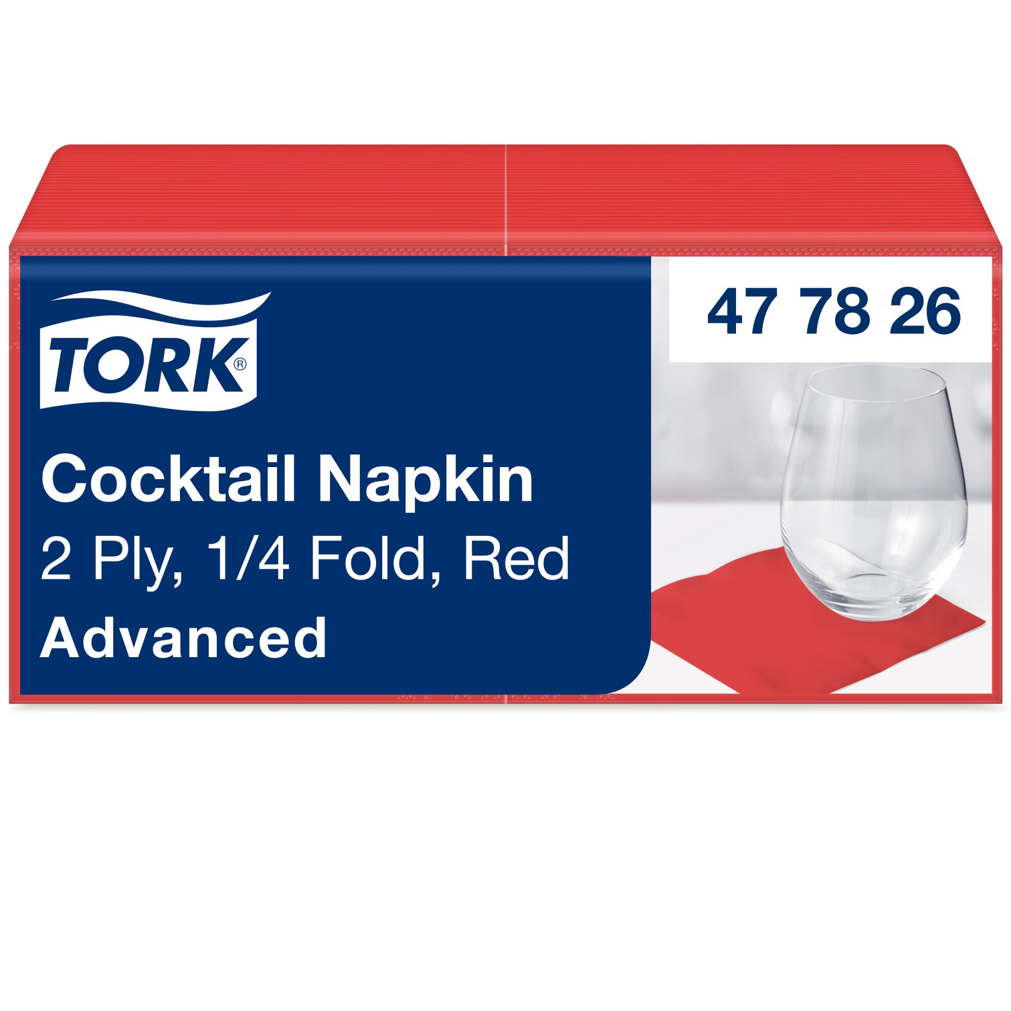 Tork Advanced Cocktail-Servietten 24 x 24 cm, 2-lagig, 1/4-Falzung, rot