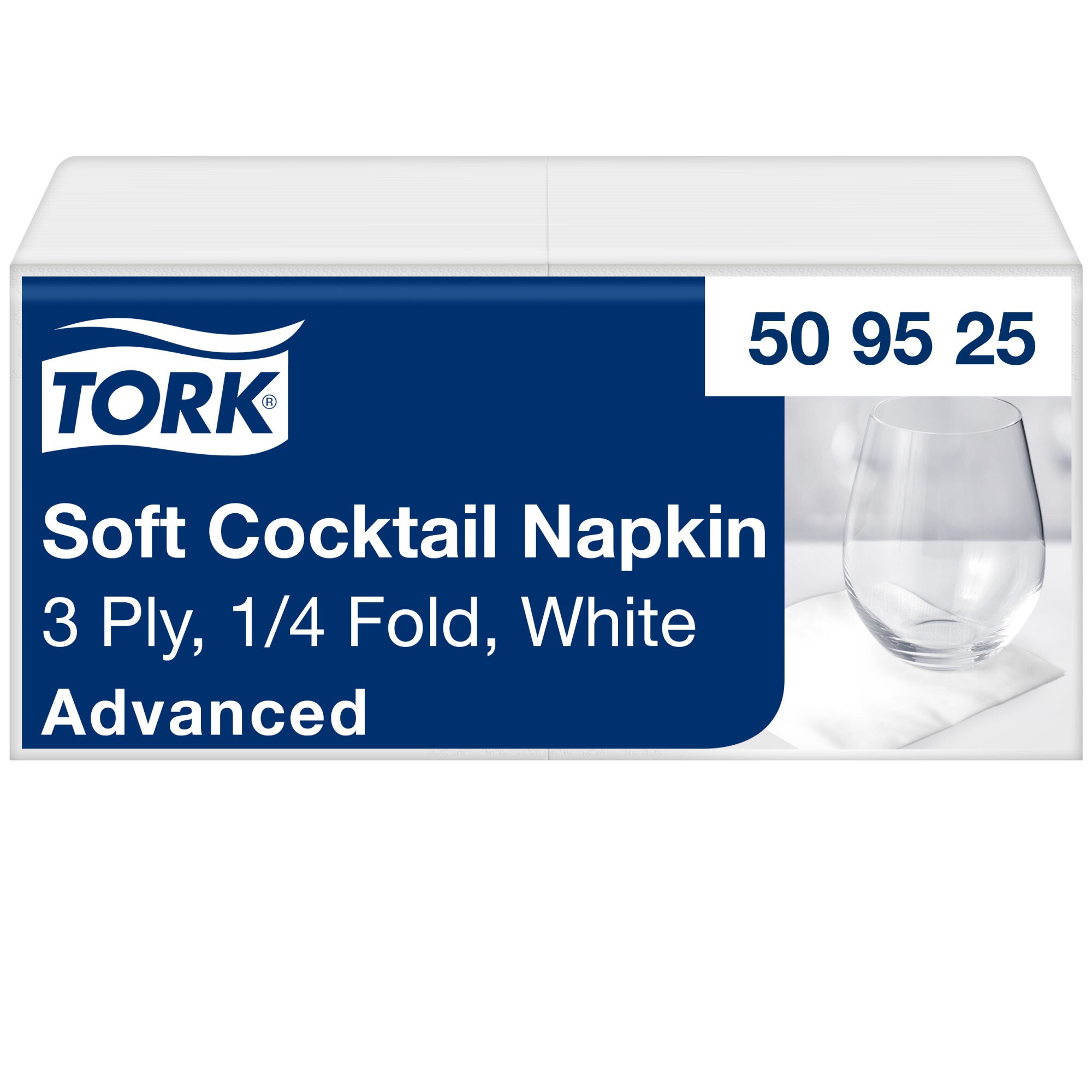 Tork Soft Cocktail-Servietten 24 x 24 cm, 3-lagig, 1/4-Falzung, weiss