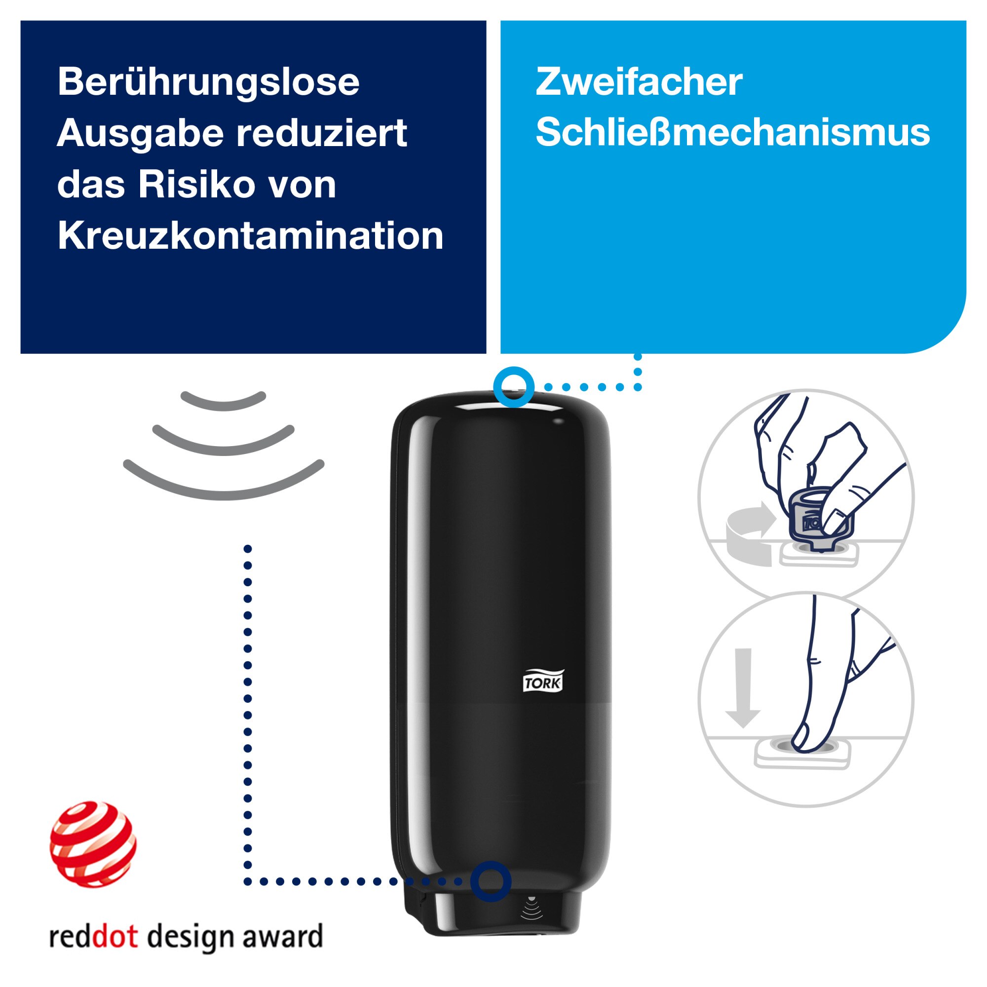 Tork Spender für Seifen und Händedesinfektionsmittel mit Intuition™ Sensor Schwarz S4